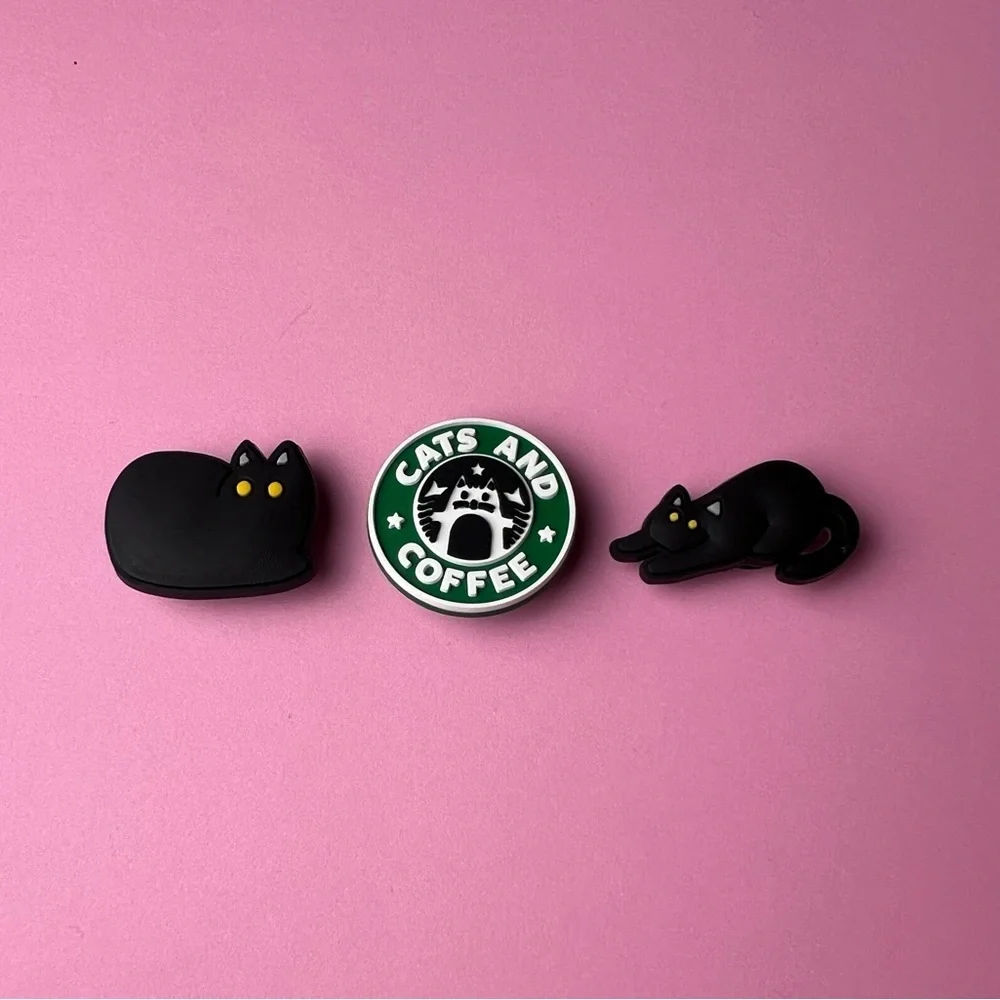 Black Cat Crocs Shoe Charms Set of 7 - jibbitz Charms Coffee Lover - Cat Lover - Picture 3 of 6